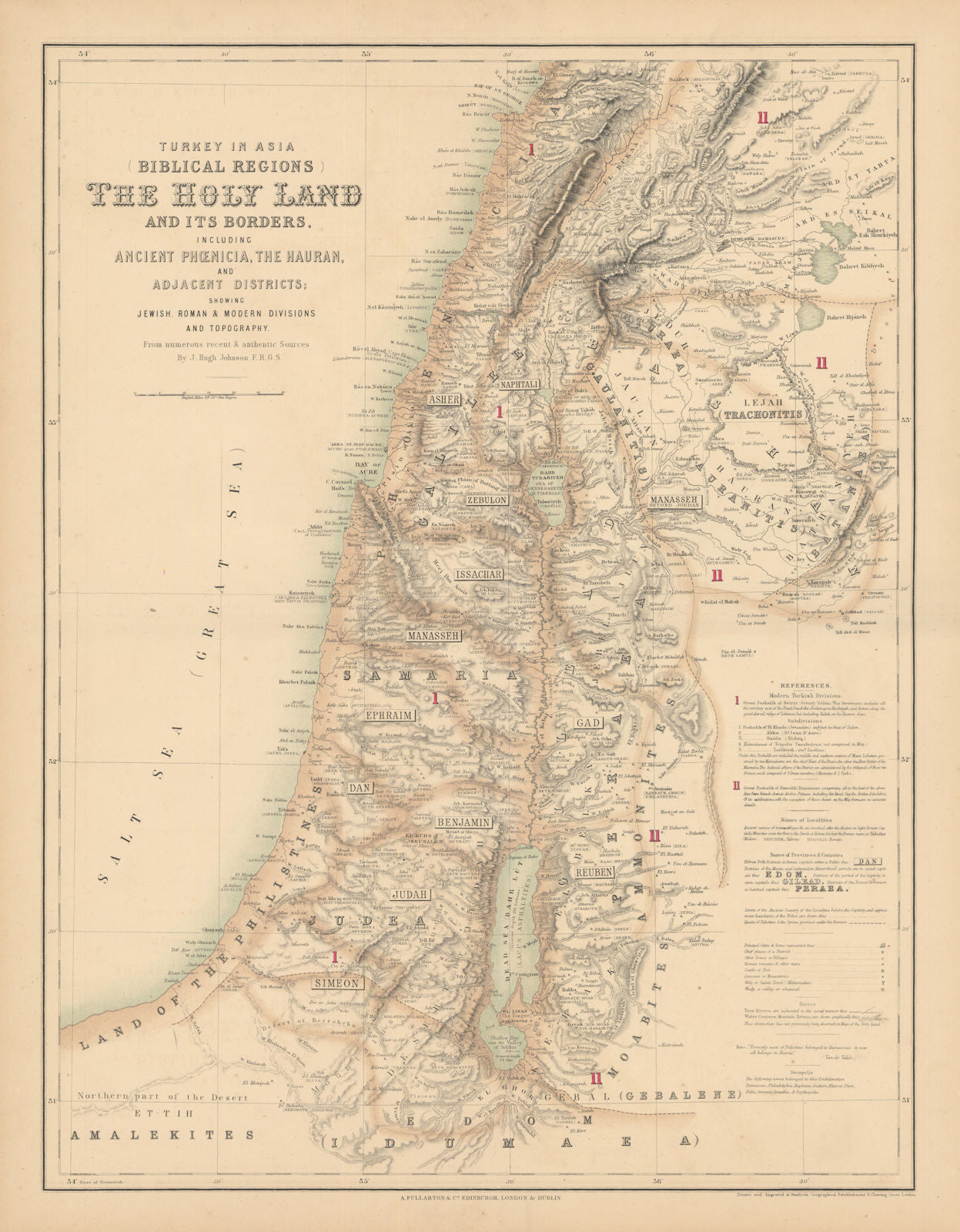 Turkey in Asia Biblical Regions. Holy Land Palestine Israel. FULLARTON c1863 map